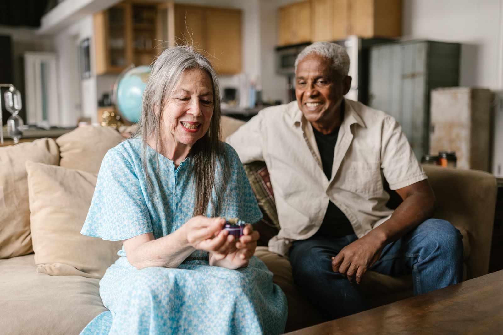 Seniors enjoying a relaxed moment at home in Cairo, GA