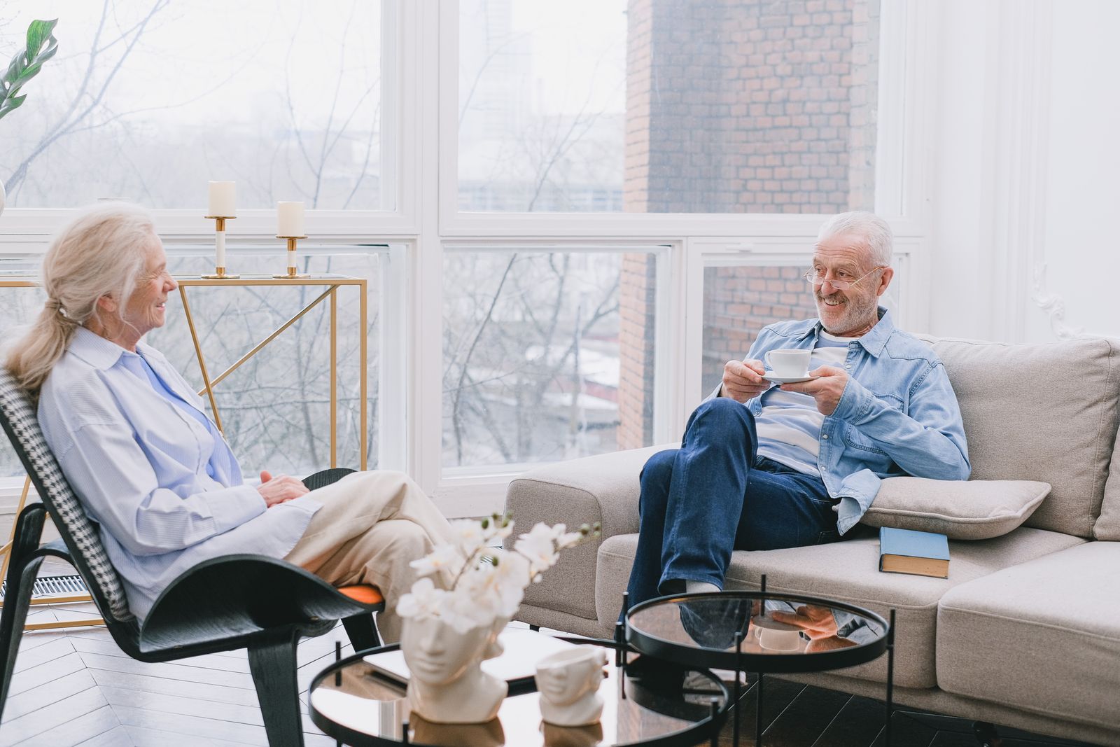 Older adults relaxing comfortably at home in Cairo, GA